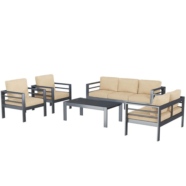 AECOJOY Aluminum Patio Furniture Set, 5 Pieces Outdoor Sectional Sofa Set, Beige