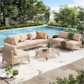 AECOJOY 7-Piece Patio Outdoor Furniture Set, Boho Outdoor Sectional Set, Light Brown&Beige