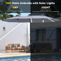 AECOJOY 15ft Patio Double-Sided Umbrella, 156 PCS Solar LED Light Outdoor Large Umbrella, Grey