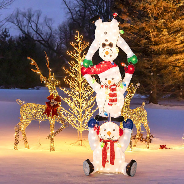 Tangkula 5.6 FT Lighted Christmas Stacked Snowmen Decoration