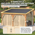 AECOJOY 20x10 Outdoor Wooden Pergola Gazebo with Curtains and Netting for Patio