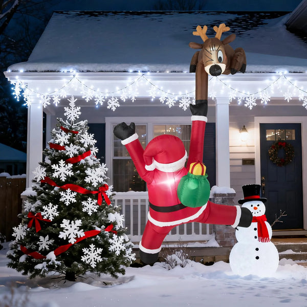 Tangkula 8.5 FT Christmas Inflatable Reindeer & Climbing Santa Claus