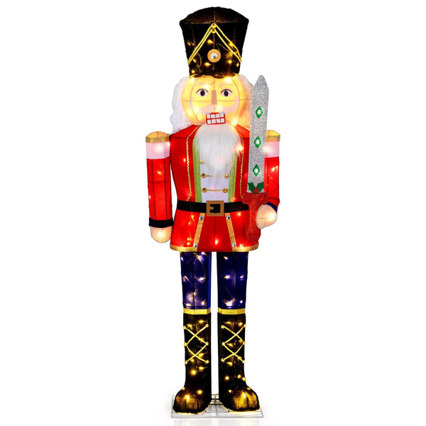 Tangkula 5 FT Christmas Lighted Nutcracker with Glitter Sword
