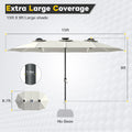 AECOJOY 15ft Patio Double-Sided Umbrella, 156 PCS Solar LED Light Outdoor Large Umbrella, Ivory