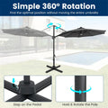 10FT Cantilever Patio Umbrella w/ 36 Solar LED Lights, 360° Rotation Offset Hanging Umbrella, Easy Tilt, 8 Sturdy Ribs, Sun Shade for Yard Pool