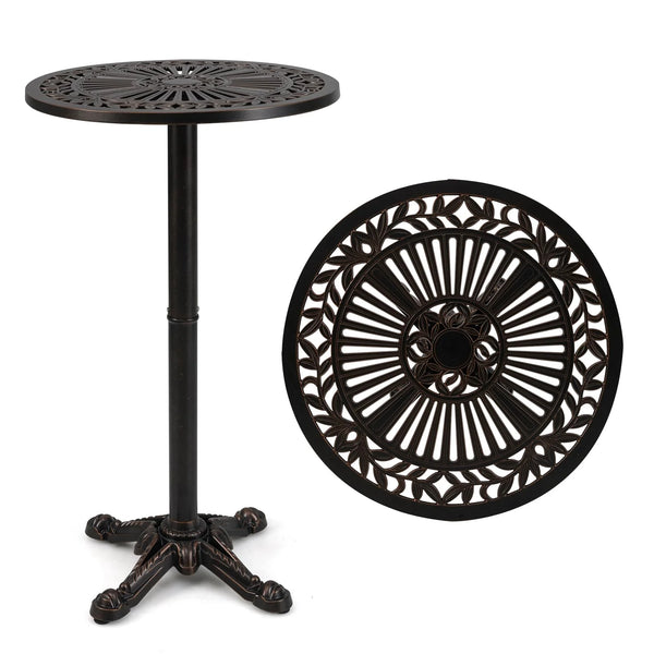Tangkula 24" Outdoor Round Bar Table Cast Aluminum Heavy Duty Patio High Table with Stable Cross-Shaped Base