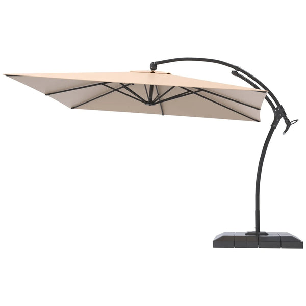 AECOJOY 10x10 FT Cantilever Patio Umbrella with Base, Aluminum Offset Umbrella with 360° Rotation