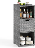 Tangkula Rattan Patiojoy Outdoor Wicker Cabinet with 3 Shelves