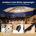 10FT Cantilever Patio Umbrella w/ 36 Solar LED Lights, 360° Rotation Offset Hanging Umbrella, Easy Tilt, 8 Sturdy Ribs, Sun Shade for Yard Pool