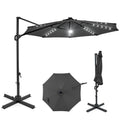 10FT Cantilever Patio Umbrella w/ 36 Solar LED Lights, 360° Rotation Offset Hanging Umbrella, Easy Tilt, 8 Sturdy Ribs, Sun Shade for Yard Pool