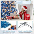 6/7/8/9 FT Pre-Lit Christmas Tree, Blue Hinged Xmas Tree with Frosted PVC Tips, Warm White LED Lights, 8 Modes & Folding Stand for Holiday Decor