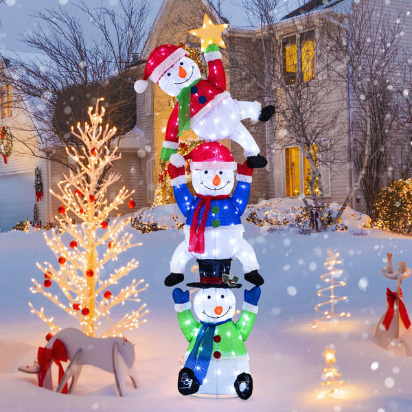 Tangkula 6 FT Lighted Christmas Stacked Snowman Set, Light-up Christmas Decoration with 155 LED Lights