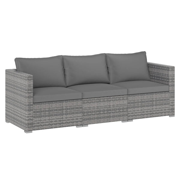 Tangkula Outdoor Patio 3 Seat Sofa Set | PE Rattan Modular Cushioned Sectional Couch Furniture Set