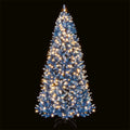 6/7/8/9 FT Pre-Lit Christmas Tree, Blue Hinged Xmas Tree with Frosted PVC Tips, Warm White LED Lights, 8 Modes & Folding Stand for Holiday Decor
