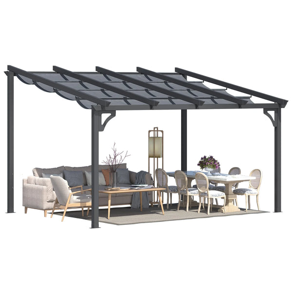 AECOJOY 14' x 10' Gazebo for Patio, Retractable Pergola with Adjustable Sun Shade Canopy Roof