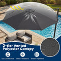 10FT Cantilever Patio Umbrella w/ 36 Solar LED Lights, 360° Rotation Offset Hanging Umbrella, Easy Tilt, 8 Sturdy Ribs, Sun Shade for Yard Pool