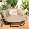 AECOJOY Patio Furniture Outdoor Round Daybed with Removable Cushions 4 Piece Sectional Sofa Patio Furniture Set, Beige