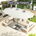 AECOJOY 15ft Patio Double-Sided Umbrella, 156 PCS Solar LED Light Outdoor Large Umbrella, Ivory