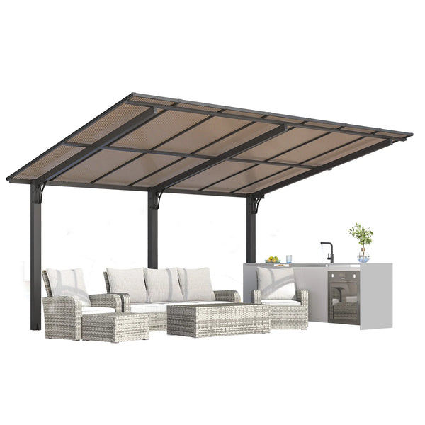 AECOJOY 14' x 10' Gazebo for Patio, Hard Top Lean to Gazebo Pergola Carport