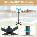 10FT Cantilever Patio Umbrella w/ 36 Solar LED Lights, 360° Rotation Offset Hanging Umbrella, Easy Tilt, 8 Sturdy Ribs, Sun Shade for Yard Pool