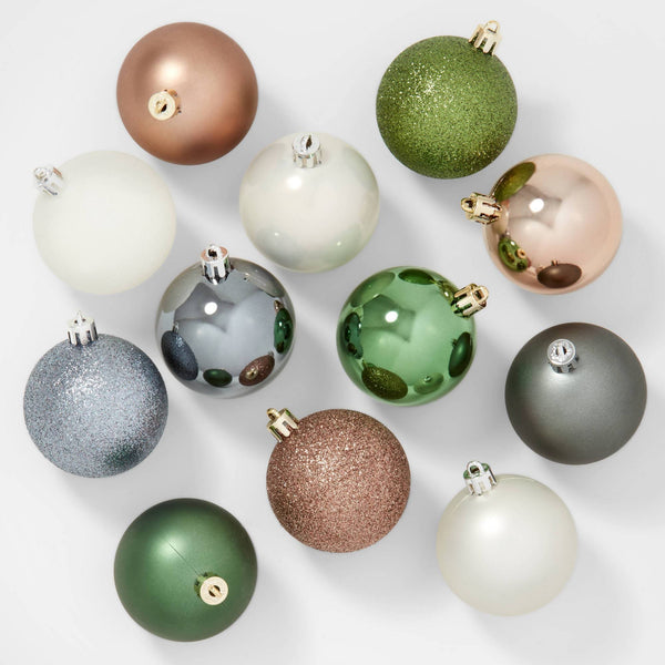 50ct Shatter-Resistant Round Christmas Tree Ornament Set Gold/Gray/Green - Wondershop