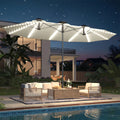 AECOJOY 15ft Patio Double-Sided Umbrella, 156 PCS Solar LED Light Outdoor Large Umbrella, Ivory