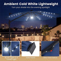 10FT Cantilever Patio Umbrella w/ 36 Solar LED Lights, 360° Rotation Offset Hanging Umbrella, Easy Tilt, 8 Sturdy Ribs, Sun Shade for Yard Pool