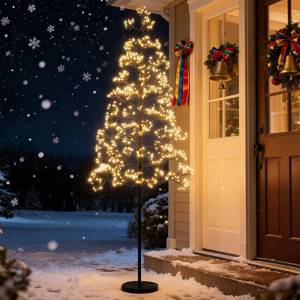 5/6/7 FT Lighted Alpine Tree for Christmas, Pre-lit Artificial Cedar Tree with Weighted Base