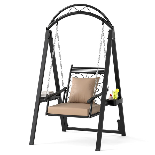 Tangkula Outdoor Patio Swing with Heavy-Duty Metal Frame