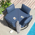 AECOJOY Patio Furniture Outdoor Round Daybed with Removable Cushions 4 Piece Sectional Sofa Patio Furniture Set, Dark Blue