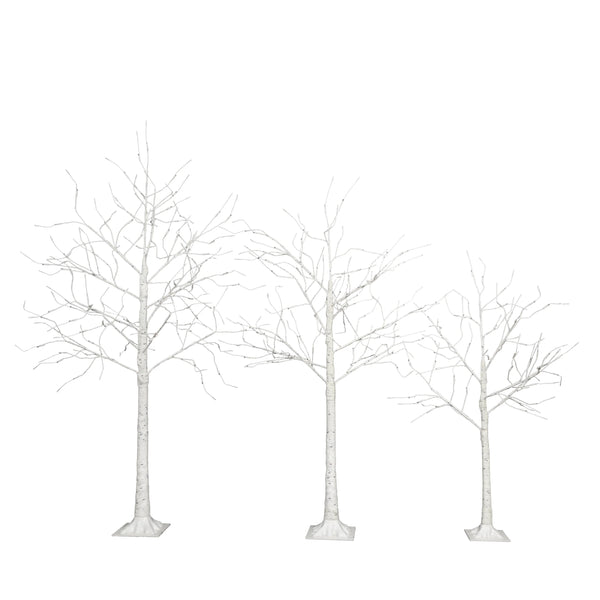 AECOJOY Set of Lighted Birch Tree, 4FT/5FT/6FT LED Artificial Tree with Warm White Lights, Christmas Tree for Decoration