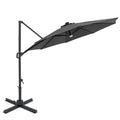 10FT Cantilever Patio Umbrella w/ 36 Solar LED Lights, 360° Rotation Offset Hanging Umbrella, Easy Tilt, 8 Sturdy Ribs, Sun Shade for Yard Pool