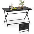 Tangkula Foldable Outdoor Dining Table 48inch x 30inch Rectangular Metal Patio Table with Slatted Tabletop